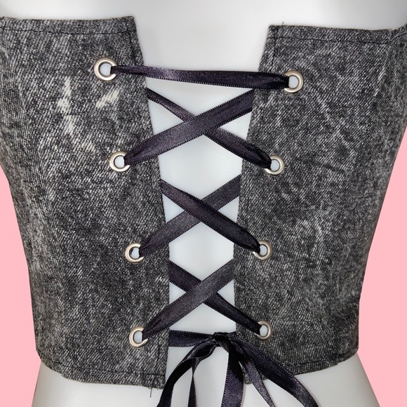 Reworked Grey Denim Acid Wash Corset Top - Picture 4 of 4